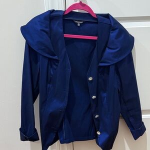Samuel Dong Royal Blue Satin Blazer with Crystal Buttons